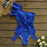 Shoulder One Piece Swimsuit 2021 Sexy Print Swimwear Women Swimsuit Ruffle Bathing Suit Beachwear Monokini