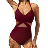 2025 New Swimsuit Cross-Style Sexy Bare Back Mesh Splicing Body Bikini