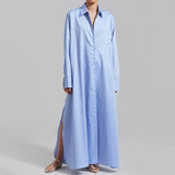 Zingj 2024 New Fashion Casual Wind Lapel Side Fork Design Sense Simple Versatile Long Sleeve Long Shirt