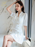 Han Queen Summer Professional Office Pencil Dress Women's Short Sleeve Sheath Dresses Simple Series Work Bodycon Vestidos