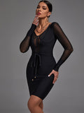 Sleeve Bandage Dress 2022 New Womens Black Bodycon Dress Elegant Sexy Mesh Evening Club Party Dress High Quality