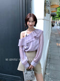 Xixi 2025 Autumn White Standard Dingy Temperament Under-Bottom Long-Sleeved Lotus Leaf Shirt Shirt Small Shirt Lady
