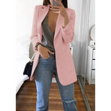 Women Autumn Blazer Jacket Solid Color Long Sleeve Work Suit Coat Office Lady Elegant Tops Casual Cardigan
