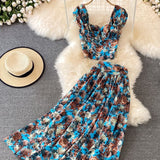 For Woman Floral Sexy Boho Two Piece Set Sexy Chic Midi Skirt Casual Suit Vacation Beach Maxi