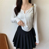 Zingj Long Sleeve Design Sense Niche Bottom T-Shirt Female 2024 New Milk Sweet V Collar Slim Knit Short Jacket-Outfit