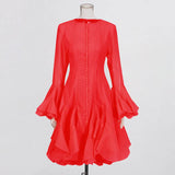 French Elegant Wind Collar Splicing Lotus Edge Mid-Sleeve Dress 2025 New Horn Sleeve Long Dress