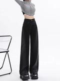 Zingj Together Color High Waist Wide Leg Jeans Female 2024 Spring And Autumn New Black Retro Summer Thin Straight Tube