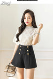 Women's Pants 2023 Summer Stretch Button Up Wide Leg Pants Women's High Waist Suit Short Women Solid Zipper Basic Sexy Shorts