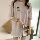 Zingj Summer New Embroidered Short-Sleeved T-Shirt Women With The Same Clothes Korean Version Versatile Medium Long Top