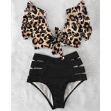 Ruffled Hem Bikini Set Women Flora V-Neck High-Waisted Two Piece Swimsuit 2021 Girl Beach Bathing Suit Swimwear