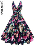 5XL Robe Femme Casual Vintage Pinup Rockabilly Dress Audrey Hepburn Picnic Housewife Retro Jukren 1950s Summer