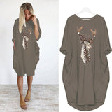 Sleeve T Shirt Christmas ELK Sequin Dress Oversized Long Tops Casual Loose Mini Dresses Streetwear Vestidos Wrap