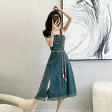 Women's 2025 Spring And Summer New Cowboy Dress Mid-Summer Mid-Scared Dress High-Rise Bra