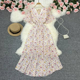 Zingj Wind Temperament Sweet Broken Flower V Collar Dress Beach Vacation Snow Spinning A Word Long