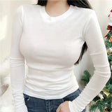 Thin Sexy T-Shirt Long Sleeve Korean Style Slim Basic Elasticity Tshirt Top Vogue Womens Clothing Thin T-shirt See
