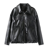 Black Bow Faux Leather Biker Jacket- Outfit