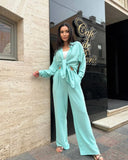 Zingj New Autumn Solid Color Lapel Long Sleeve Shirt Jacket Casual Pants