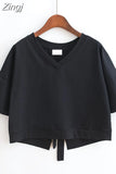 Women Bandage Solid Sexy Female Crop Tops Loose Korean Style Fashion Harajuku All-match Simple Leisure Summer Tees