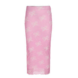 2024 Butterfly Print Skirt Female Summer Temperament High Waist Hanging Thin Net Dress In The Long