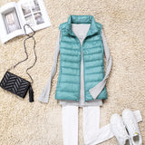 Spring And Autumn Winter New Female Korean Version Standing Collar Light Down Jacket Female Vest Vest Vest Female Plus Size Coat-Outfit