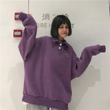 Sweatshirts Women Retro Chic Thicker Fall Korean Popular Teens Hoodies All-match Turn-down Collar Girls Clothes
