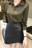 Women's Silk Shirts V-neck Solid Laides Tops Womens 2023 Spring Fashion Satin Long Sleeve Blouses Button Up White OL Vintage