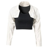 Fashion Women's Fake Two Shirt Off The Shoulder Long Sleeve Knitted Vest Patchwork Short Blue Blouse Autumn 2023 New
