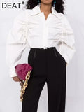 Fashion Women's Shirt New Solid Color Loose Single Breasted Puff Sleeve Drawstring Blouse Female Tide Summer 2023
