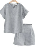 Dress New Large Size Women's Short Sleeve Jacket Shorts Two-piece Suit Casual Solid Short Half Open