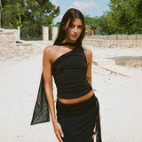 2024 Summer New Women's Sexy Hottie Slant Shoulder Folding Drawstring Waist Repair