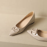 Color Paint Leather Increased By 5 Cm Commuting Shallow Name Temperament Single Shoe Metal Temperament Paint Buckle Women's