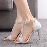 Cm Fine High Heel Beaded Sandals Lace Flowers Water Diamond Wedding Shoes Bride To Take Pictures High Heel With