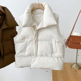 Fashion Casuals Lapel Version Loose Warm Thick Pocket Cotton Vestes Waistcoat Vest for Women Short Jacket Winter 2023