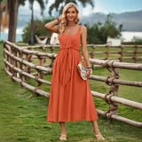 Hot New Women's Summer Fresh Ranch Wind Pure Color Sling Strap Tie The Waist