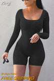 Ribbed Knit Long Sleeve Bodycon Romper One Piece Outfits Sexy Jumpsuit Playsuits 2023 Fashion Women Clothing