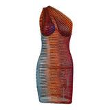Women Summer One Shoulder Hollow Out Sleeveless Printed Party Mini Dress Sundress 2021 Female Clothing