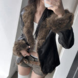 2025 Millard Hairy Leather Coat Street Hottie Style Loose Cardigan