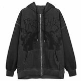 Women Hoodies Hip Hop Streetwear Oversized Hooded Angel Dark Print Jacket Coat Punk Winter Zip-up Famle Tops