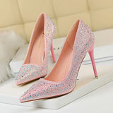 Zingj Korean Version Of Fashion Banquet Women's Shoes Thin Heel Shallow Mouth Pointed Head Sexy Show Thin Water Diamond Color Diamond High Heel Single