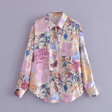 Women Basic Floral Print Boho Shirt 2021 New Vintage Single Breasted Long Sleeve Button-Up Female Chic Blouse