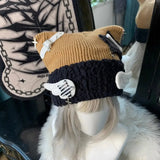 Aesthetic Streetwear Casual Hats Harajuku Patchwork Star Knit Hat Women 7 Colors Autumn Winter All Match Cute Cat Ears