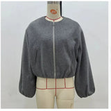 Women's ZA Autumn And Winter New Round Neck Soft Short Bomber Jacket