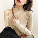 Half-High Collar Bottomed Shirt Women Wear A New White Long-Sleeved T-Shirt With Western Style Agaric