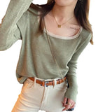 Zingj Versatile Top Retro Square-Neck Long-Sleeve Undershirt With White Loose Sweater Six Wool