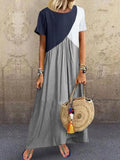 Women's Loose Vintage Patchwork Midi Long Dress 2021 Fashion Casual O Neck Short Sleeve Lady Beach Maxi Dresses Plus