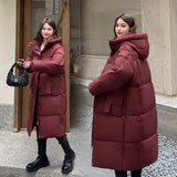 2024 Winter New Thickened Loose Long Knee Cotton-Padded Coat Korean Version Of Student Hooded Large Pocket Cotton-Padded Coat-Outfit