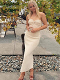 Sleeveless Knitted Dress Bodycon White Off Shoulder 2022 Sexy Strapless Summer Party Causal Women Dresses Midi