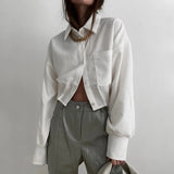 Zingj 2023 Women's Wear Short Shirt Small Temperament Loose Long Sleeve Design Sense White Shirt Women-Outfit