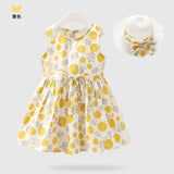 Girls Dress +Hat Cotton Comfortable Children's Dress 2021 Summer Dress Floral Girls' Sleeveless Dress For