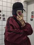 Bf Sun-Proof Striped Couples Jacket Harajuku Oversize Loose Long Sleeve Baseball Coats Women Streetwear Chic Casual